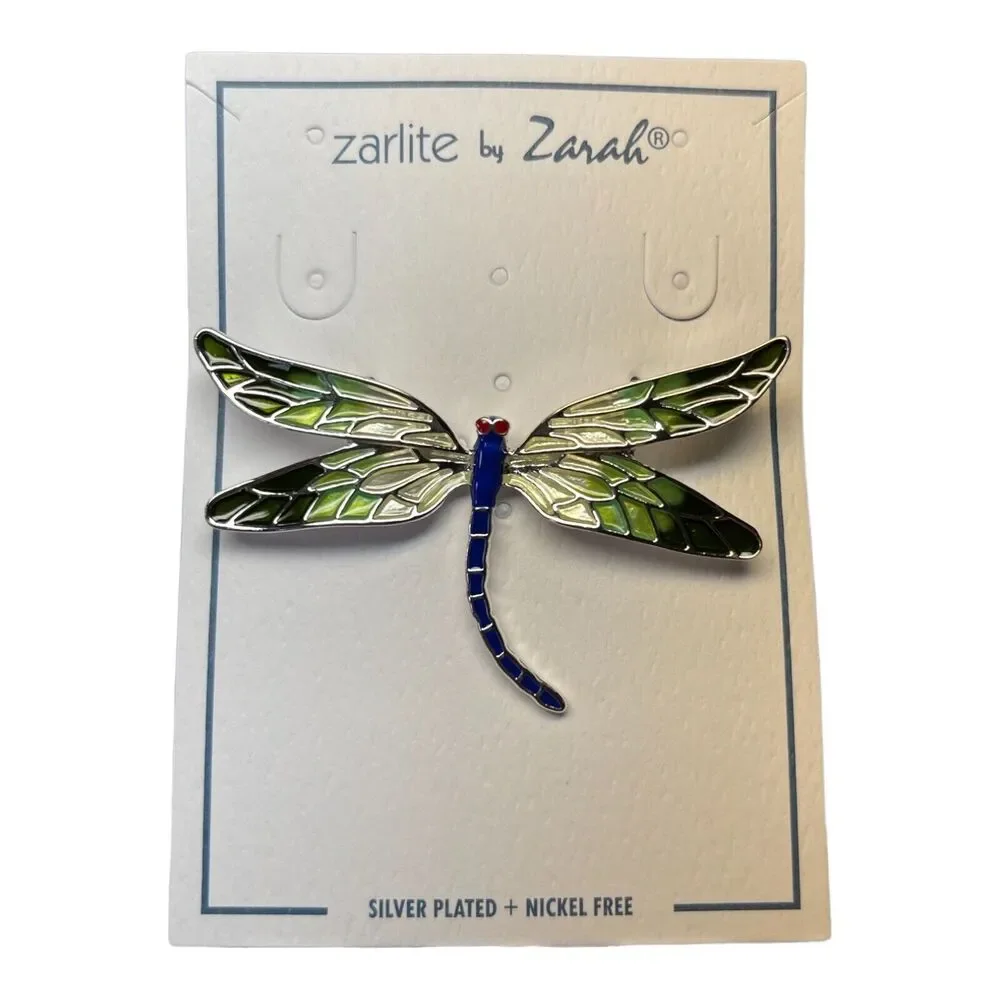 Zarah Red Eyed Damselfly Brooch Pin Sterling Silver Plated Cloisonne Enamel